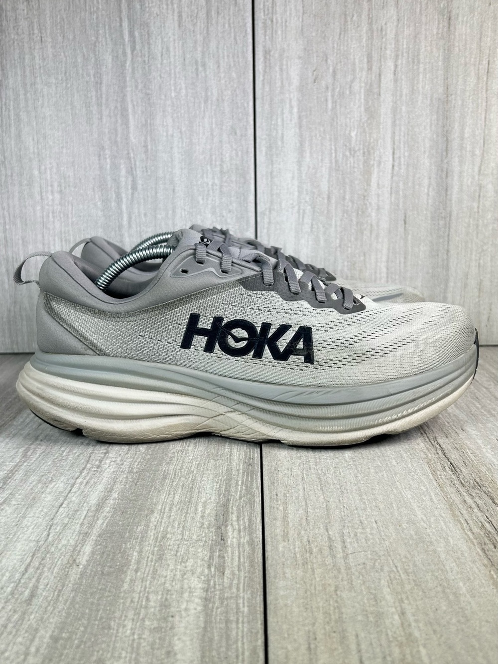Hoka One One Bondi 8 Grey Running Sneaker Athletic Men’s Size 10.5 4E Extra Wide